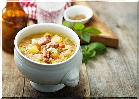 Vegetable soup with ham is one of the most typical grandmother's recipes.