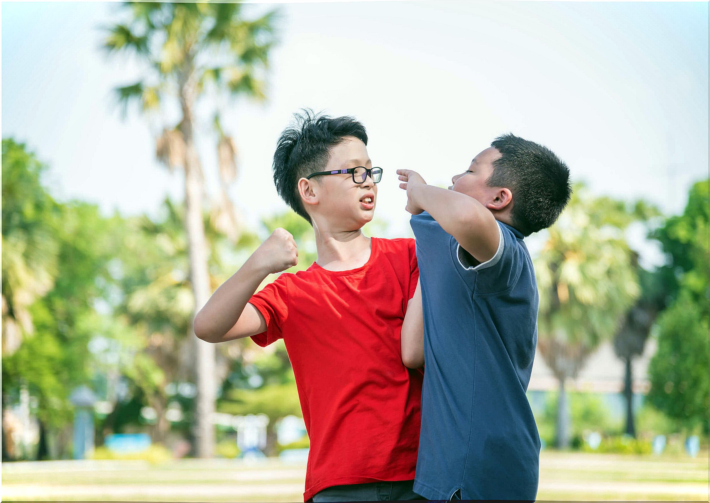 Violent child hitting a classmate.