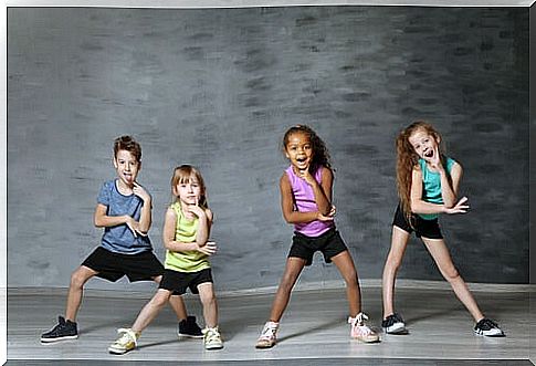 Aerobics for children helps them improve coordination to the sound of music.