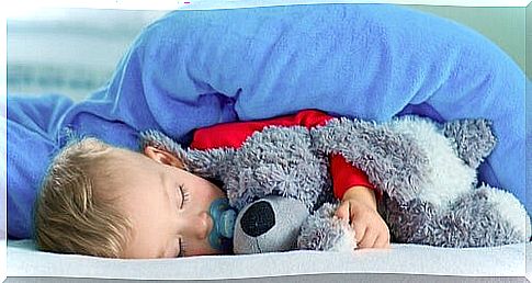 Baby sleeping with his stuffed animal