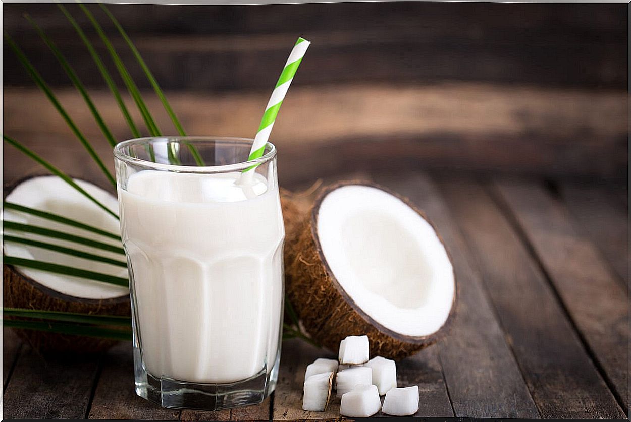 Glass of coconut milk.